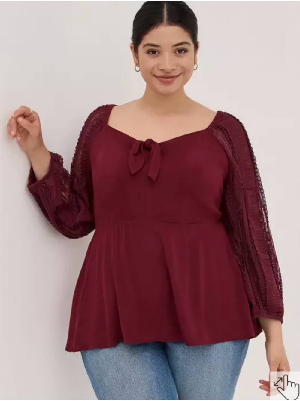 torrid Burgundy Lace-Sleeve Peasant Tunic